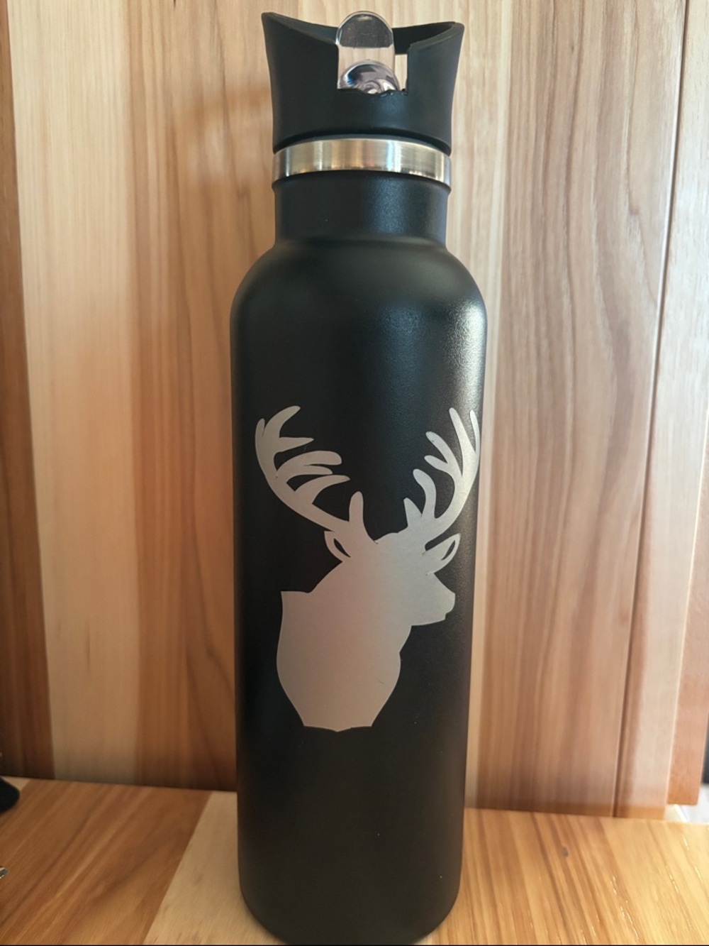 Black Stainless Steel Deer Silhouette Water Bottle - Unbranded